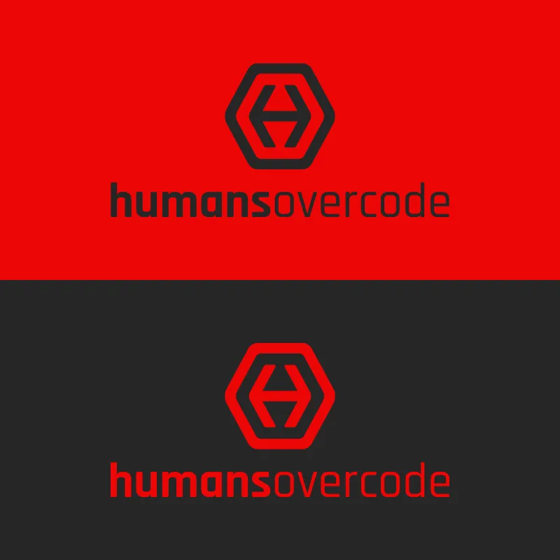Das Humansovercode-Logo einmal auf rotem und grauem Hintergrund