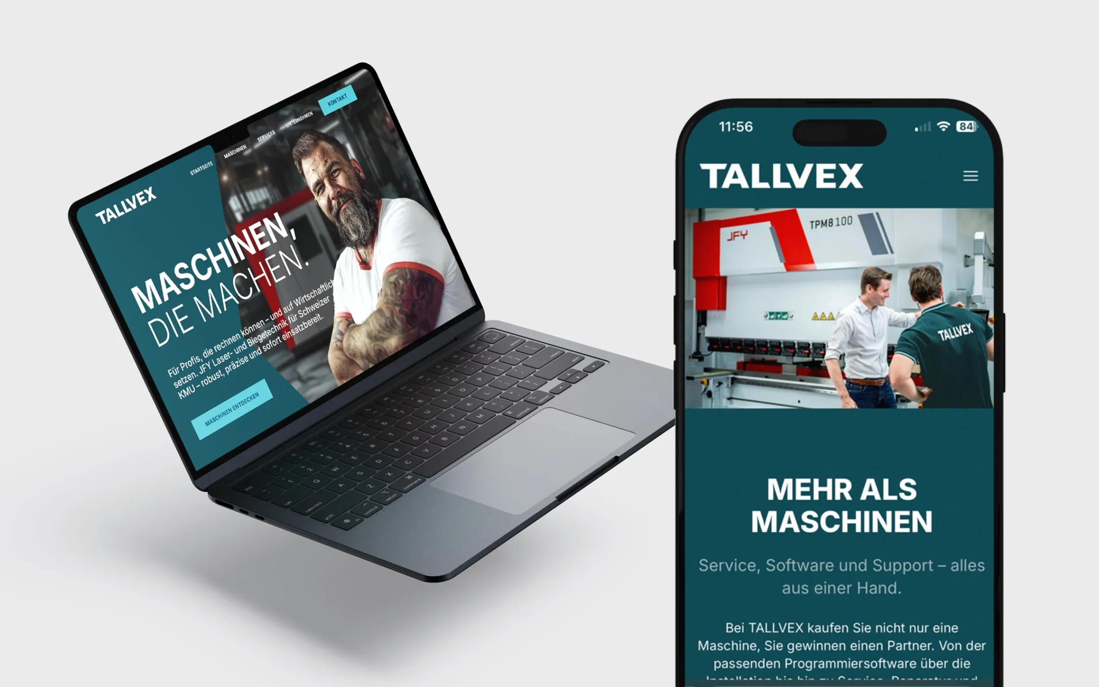 Tallvex Website auf zwei verschiedenen Device – Handy und Desktop sind zu sehen.